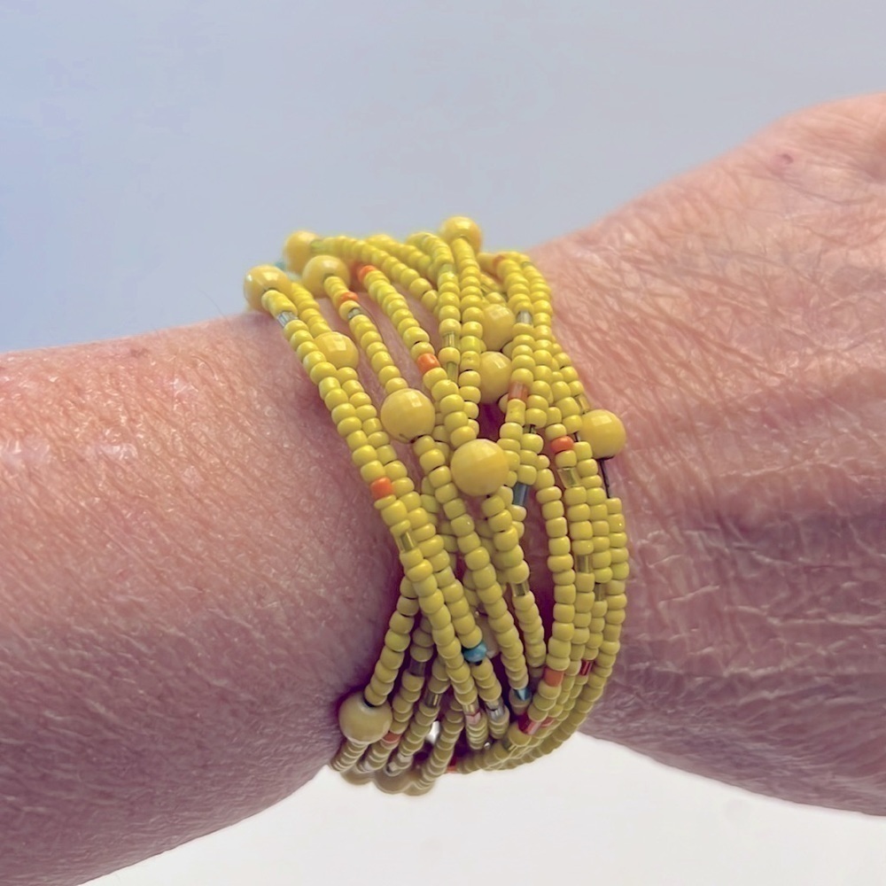 Vintage Glass Seed Bead Handcrafted Braided Wire Cuff Bracelet - Picture 3 of 6